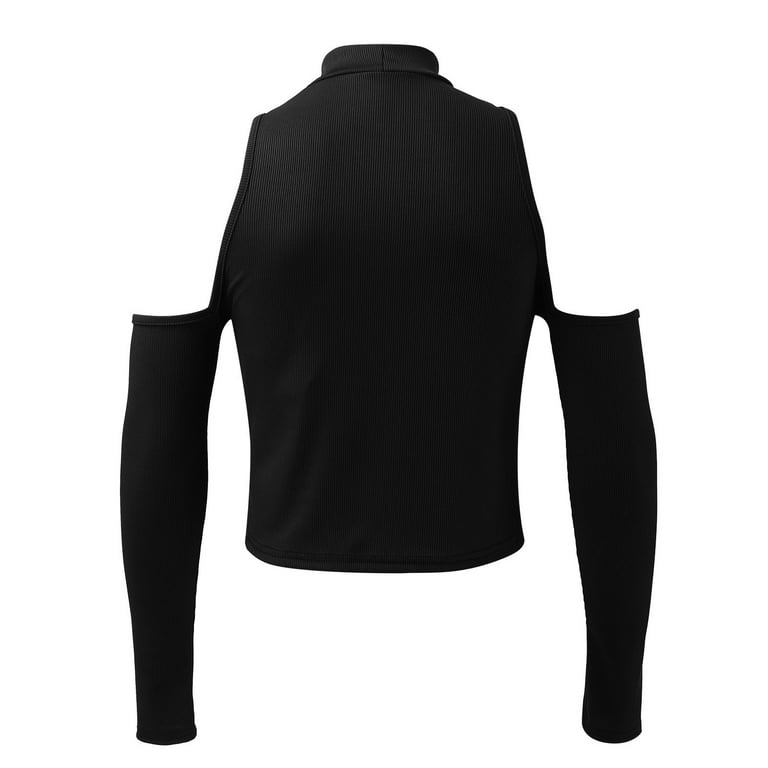 Leesechin Men's Cut Out Round Neck Cold Shoulder Long Sleeve Solid