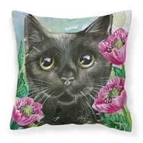 Carolines Treasures JYJ0176PW1414 Black Cat in Flowers Fabric Decorative Pillow 14Hx14W multicolor