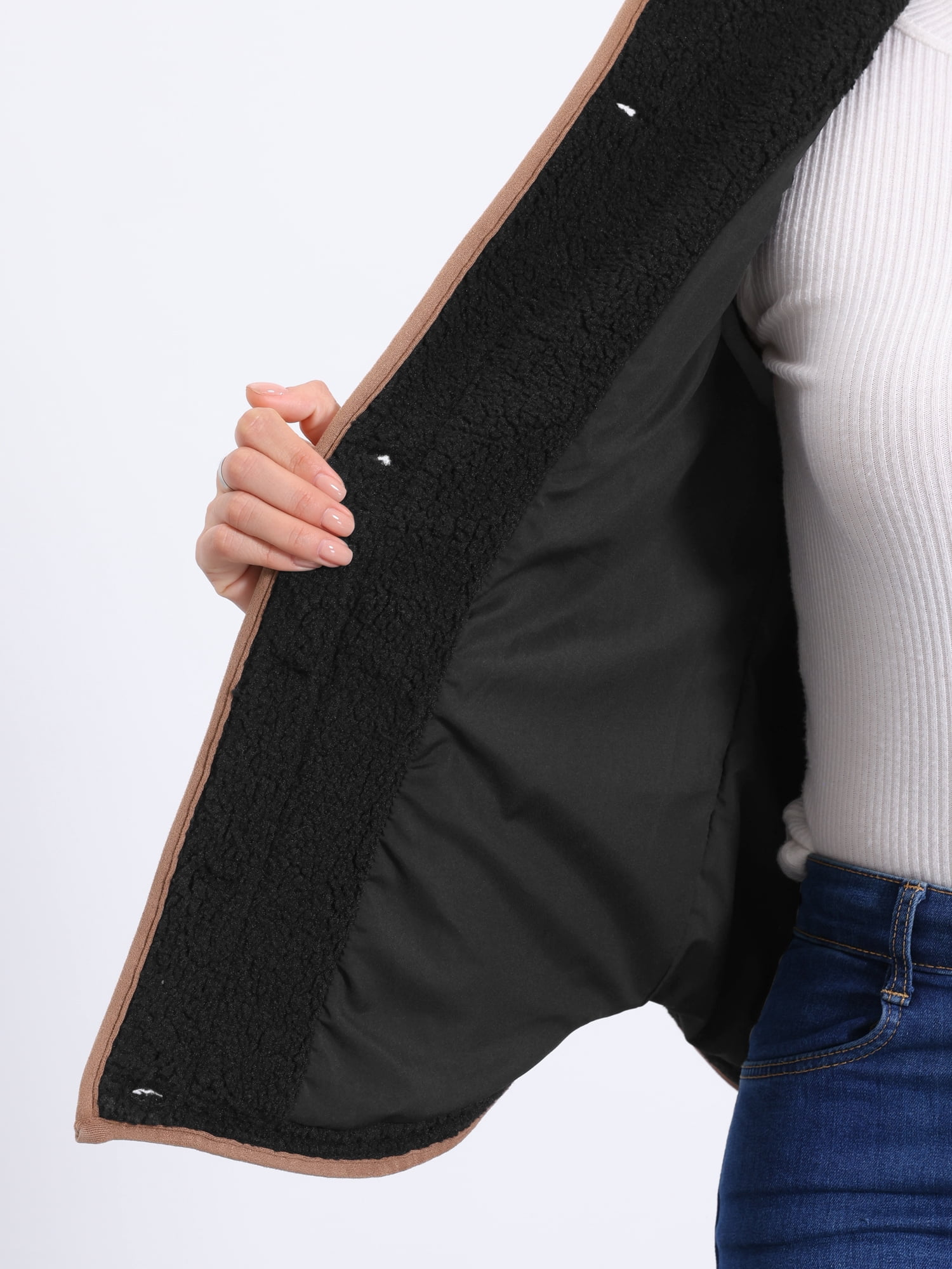 DARING DIVA Women's Fleece Button Down Jacket with Pockets Oversized Fuzzy Vests S Black
