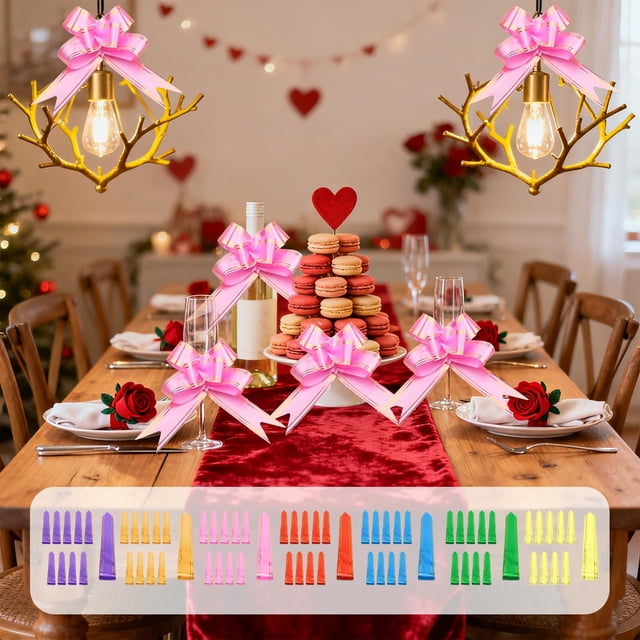 Plastic Flower Ribbon Bows for DIY Party Decor - Wedding, Christmas & Birthday Decoration