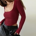 thumbnail image 2 of XFLWAM Women's Sexy Square Neck Rib Knitted Sweater Shirt Solid Color Basic Stitch Long Sleeve Skinny T Shirts Blouses Pullover Tops Red M, 2 of 9
