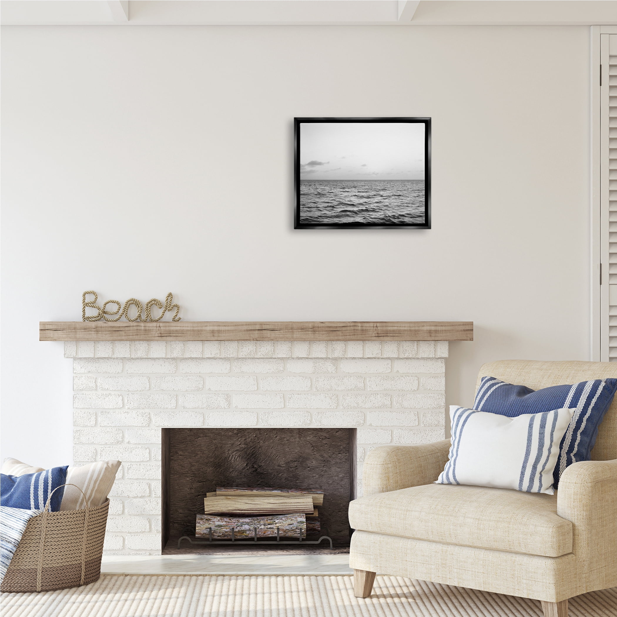 Stupell Industries Rough Grey Sea Waves Nature Photography Black Floater Framed Art Print Wall Art, 21 x 17