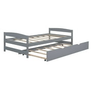 EUROCO Twin Size Platform Bed Frame with Trundle, Low Profile Easy Assembly Daybed for Kids Teens Bedroom, Gray