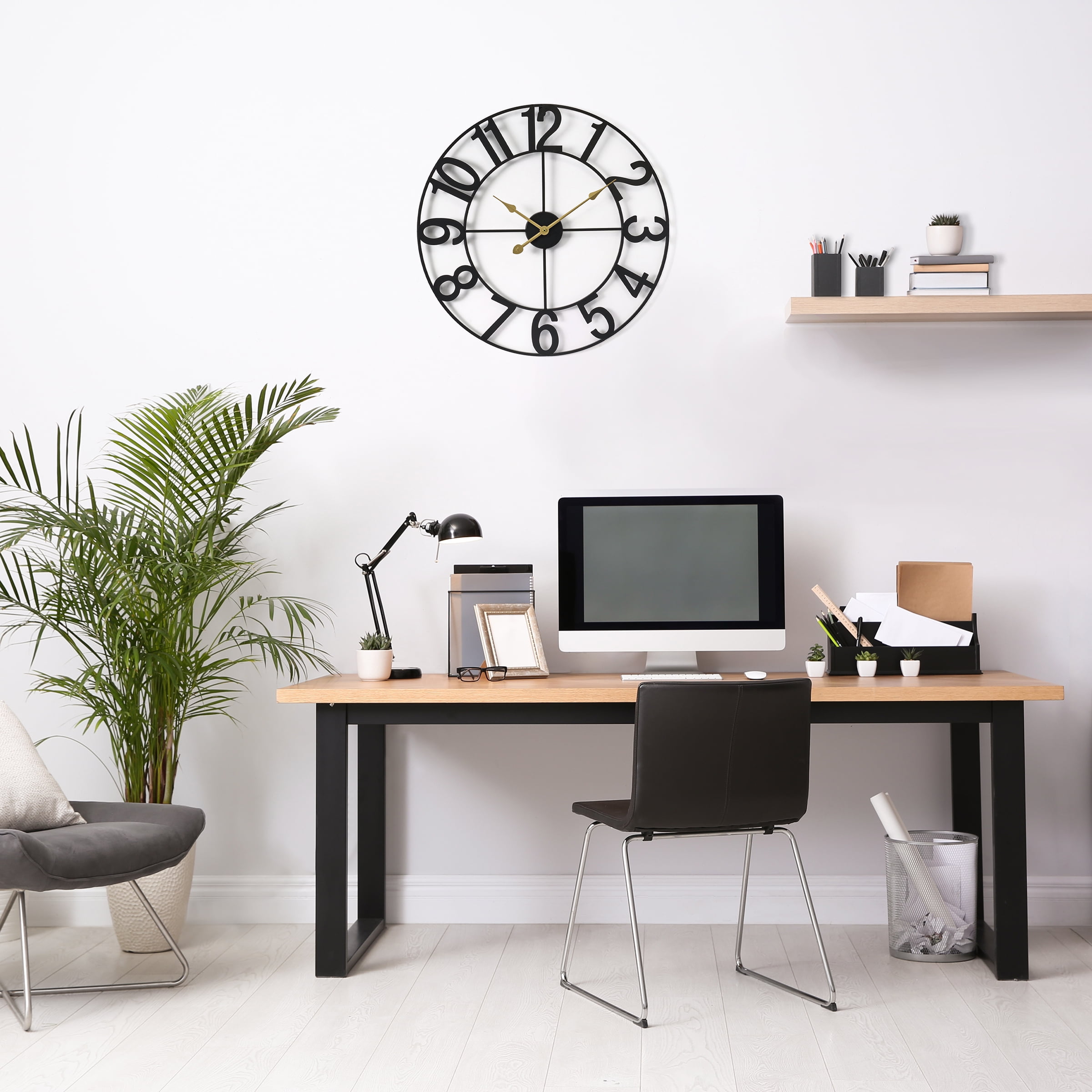 Sorbus Large Metal Numerical Wall Clock for Living Room Decor (Black, 16" Diameter)