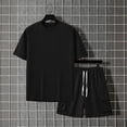 thumbnail image 4 of Mens 2 Piece Outfit Crew Neck Short Sleeve Ligjtweight Drawstring Shorts Summer Solid Color Set With Large Pockets Black XL, 4 of 7