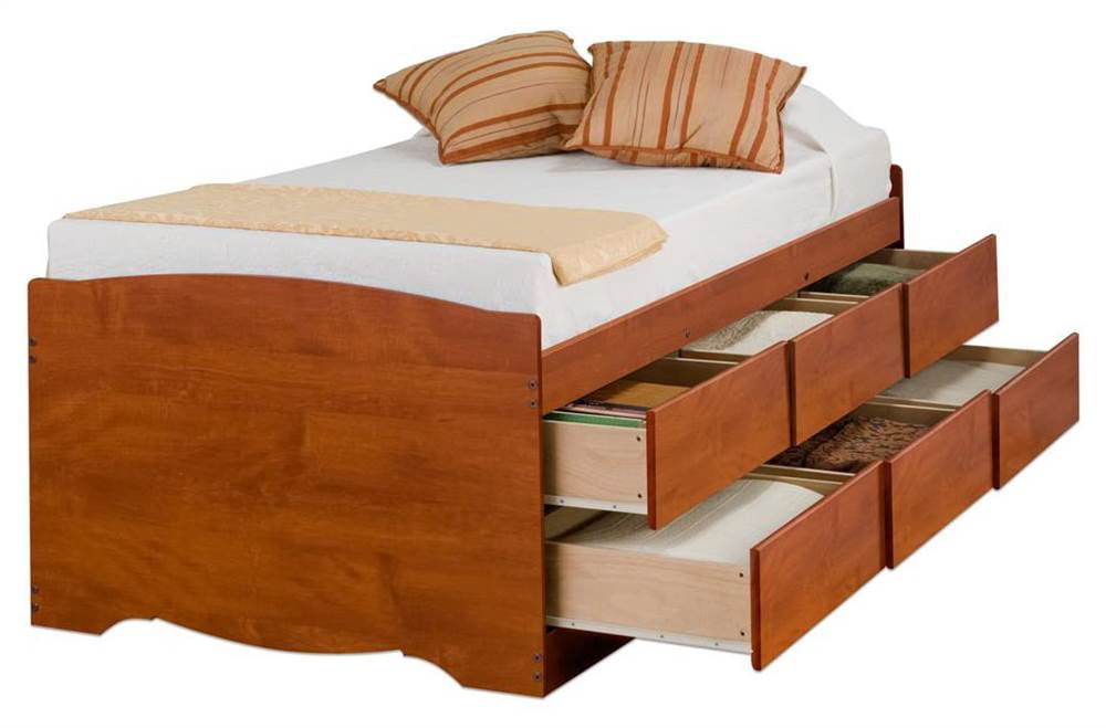 Tall Twin Captains Platform Storage Bed with 6 Drawers, Cherry