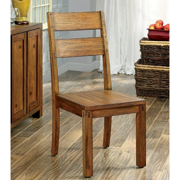 Furniture of America Montanez Farmhouse Ladder Back Dining Chairs- Set of 2, Dark Oak