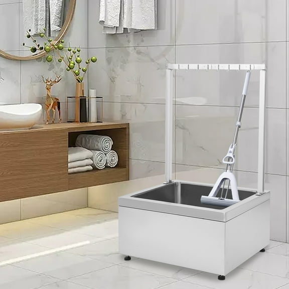 Stainless Steel Floor Mop Sink, Mop Sink with Cleaning Tool Rack, Mop Sink