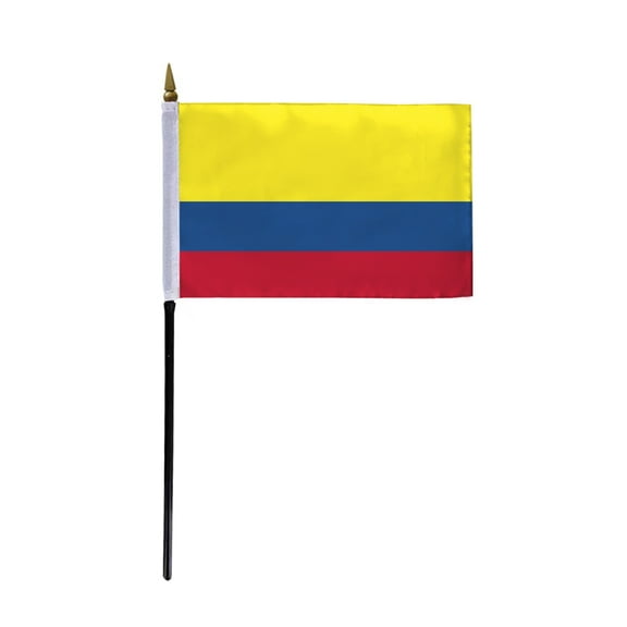 AGAS Ecuador No Seal Flag 4x6 inch - 11" Plastic Pole 100% Polyester Stitched Edges Ecuadorian National Mini Flag on a Stick