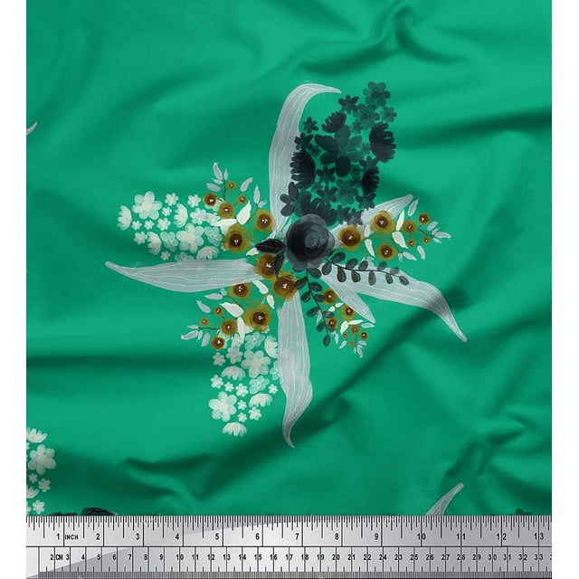 Soimoi Tissu Crêpe polyester Imprimé Feuilles & Roses au Mètre 52 Pouces de Large