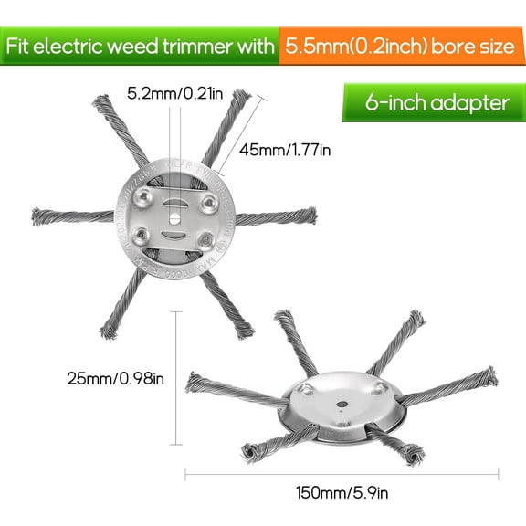 2 Pack Steel Wire Trimmer , 2025 New  for 5mm Shaft,  Efficient Cutting for Weeds & Moss