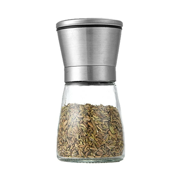 BINGLI Manual Salt or Pepper Grinder for Chef, Best Spice Mill with Stainless Steel Cap, Ceramic Blades and Adjustable Coarseness, Refillable Glass Body with 6OZ Capacity