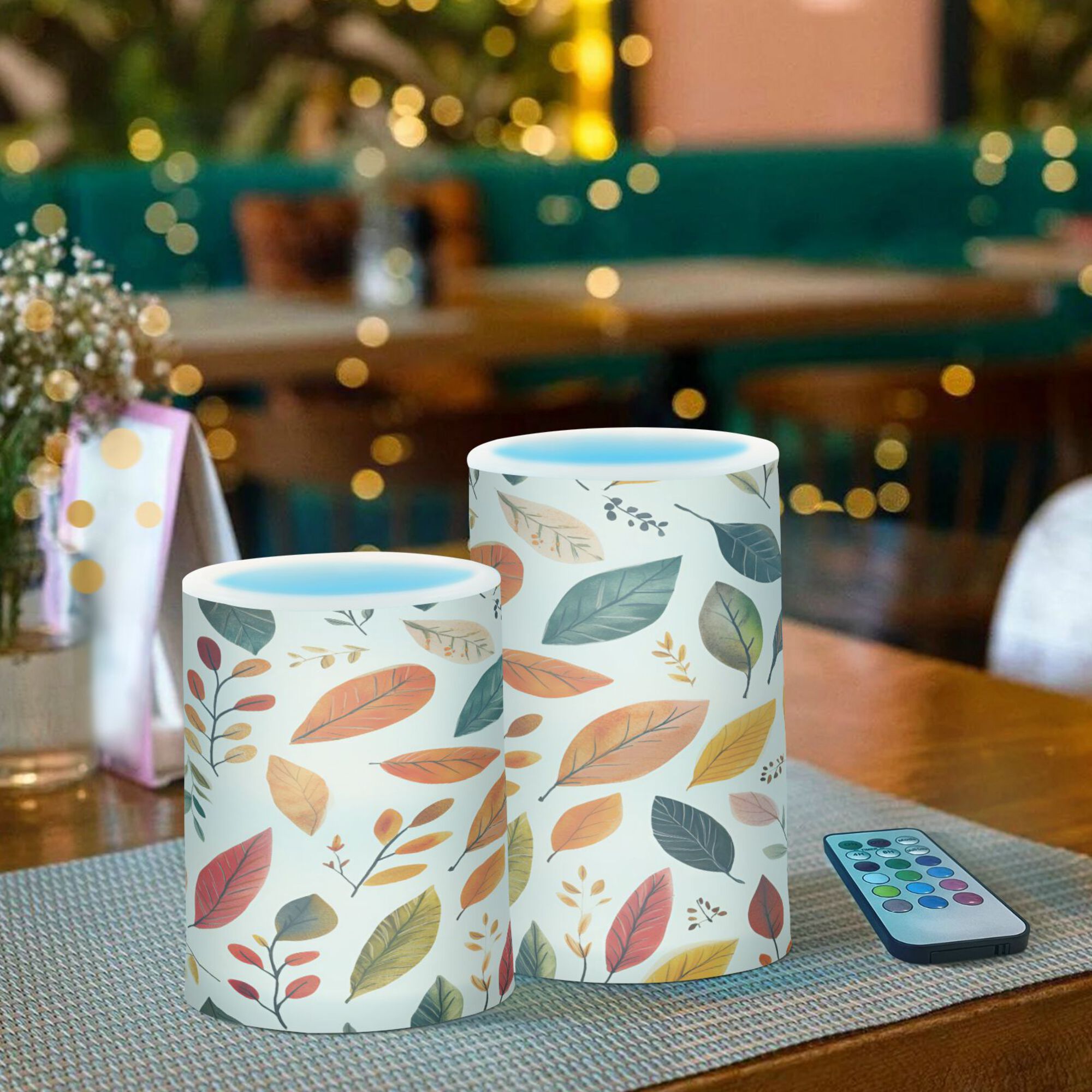 Yayeee Flameless Candles with Remote Flickering Battery Operated Multi Color Changing, Colorful Leaves
