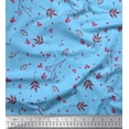 thumbnail image 1 of Soimoi Blue Silk Fabric Leaves & Berries Fruits Print Fabric by the Yard 42 Inch Wide, 1 of 1