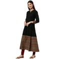 thumbnail image 3 of Yash Gallery Women's Rayon & Cotton Cambric Zig-Zag Print A-Line Kurta (Black), 3 of 5