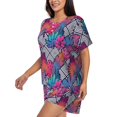 thumbnail image 2 of Naloa Tropical Leaves Women's Short-Sleeved Pajama Set, Loungewear, Summer pajamas, Breathable Cozy - X-Large, 2 of 9