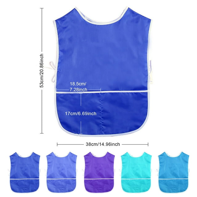 Kids Painting Aprons Cute Fast-drying Toddler Paint Smock with Spacious Pockets Anti-Odor Dustcoat Washable Drop Cloth Community Hand Painting Sky Blue