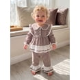 thumbnail image 5 of Loicainy Baby Toddler Girl Fall Outfits 6 12 18 24 Months 2T 3T 4T Plaid Print Long Sleeve Doll Collar Tops Flare Pants Clothes Set, 5 of 9