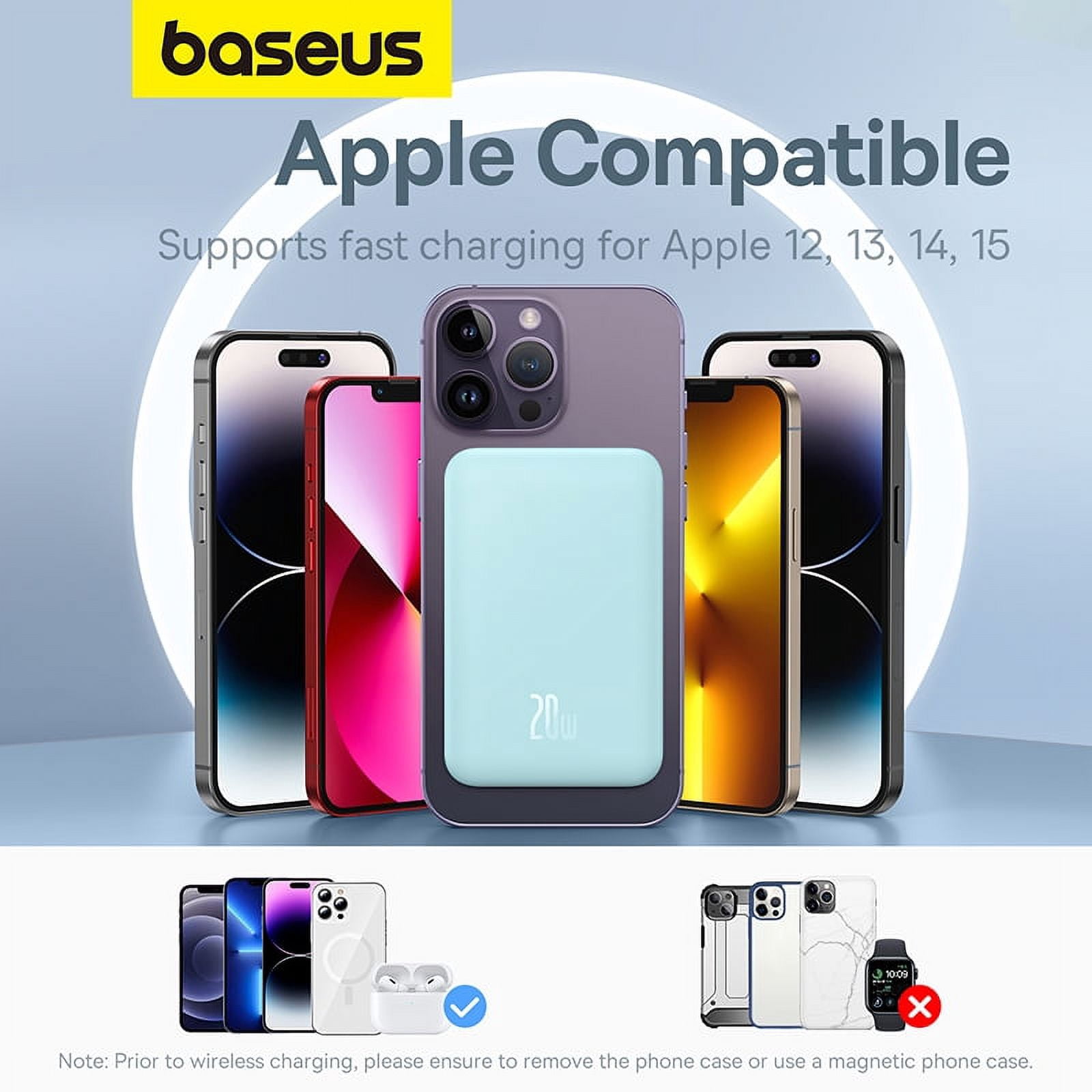 Baseus Magnetic 5000mAh Power Bank, Wireless Portable Charger for iPhone 17/16/15/14, Fast Charging Battery Pack, Blue