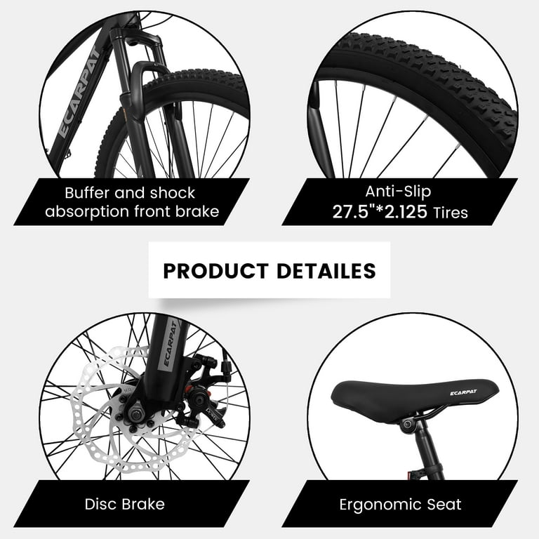 Ecarpat 27 inch Mountain Bike 21 Speeds Suspension Fork Aluminum Frame Disc Brake for Men Women Mens MTB Bicycle Adlut Bike. Walmart