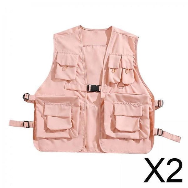 2 Chalecos Utilitarios Con Hebilla Frontal, Chaleco De Carga Para Hombres, Mujeres, Adultos, Actividades Al Aire Libre, M, Rosa
