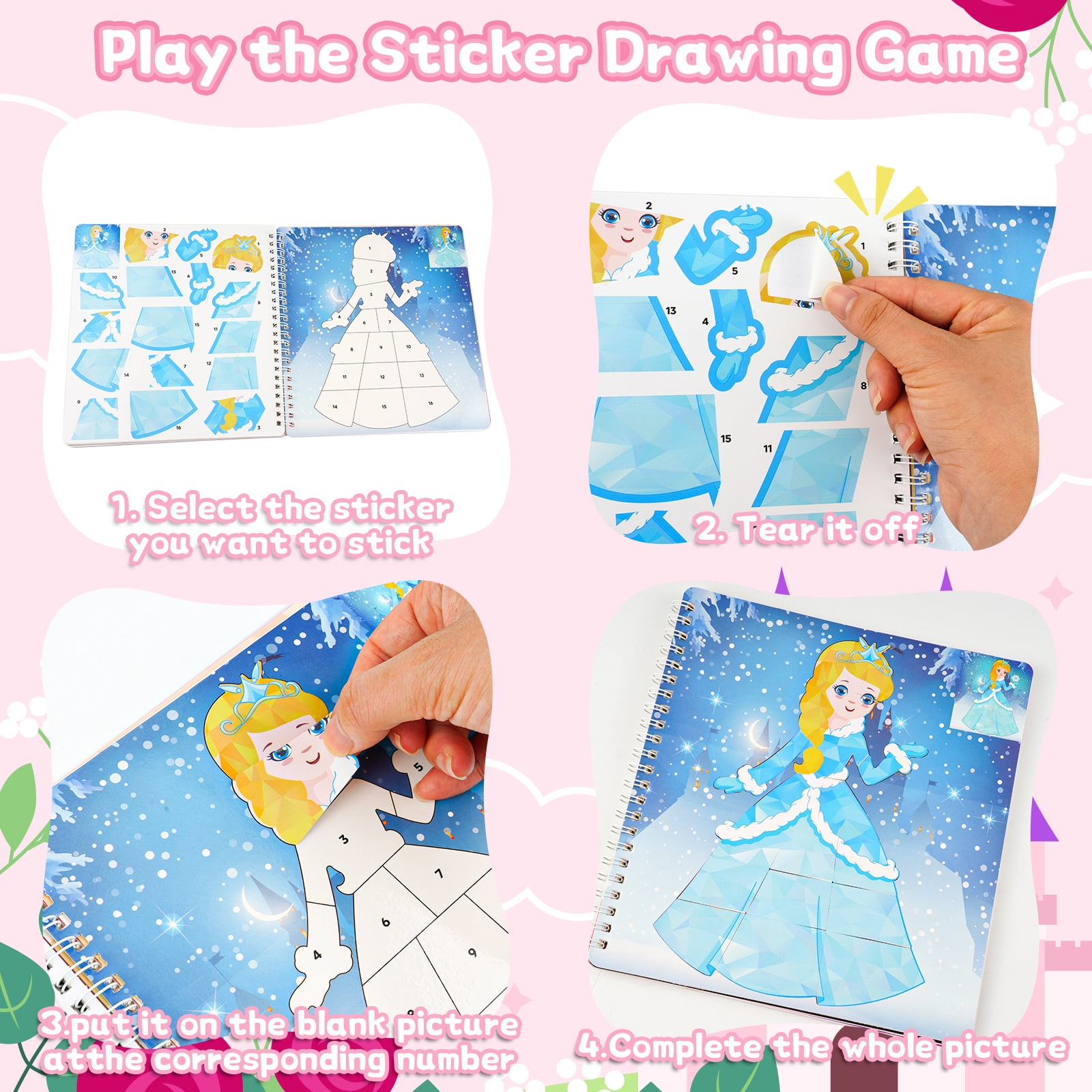 MYDOVA Sticker with Water Books for Toddlers, Mess Free Watercolor Painting Activity for Kids Ages 3-8, Art Craft Coloring Gift with Brush, Airplane Travel Activities for Toddlers