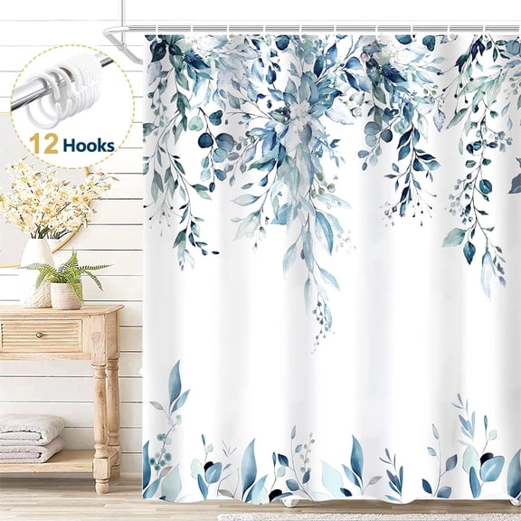 Cortina de Shower Dznils de Tela de Eucalipto Azul Estampado Floral 72x72 pulgadas