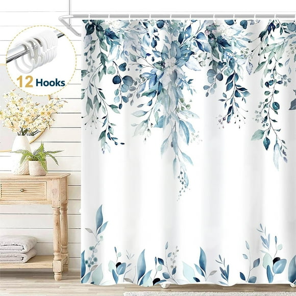Cortina de Shower Dznils de Tela de Eucalipto Azul Estampado Floral 72x72 pulgadas