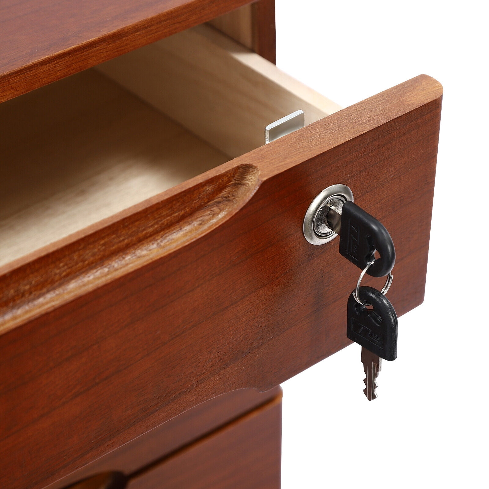 3-Tier Walnut File Cabinet Organizer Desktop Storage Box with Lockable 3 Drawers