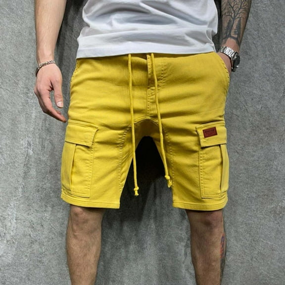 adviicd Men Pants Slim Fit Cargo Shorts For Men Mens Cargo Shorts Multi Pockets Twill Cotton Relaxed Fit Outdoor Camo Cargo Short for Men Yellow XL