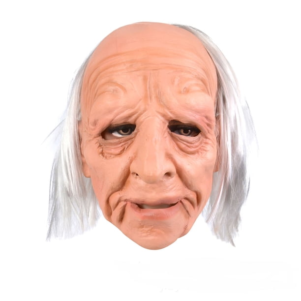 Máscara de Halloween con cara de abuelo y abuela, peluca para cosplay de hombre viejo