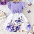thumbnail image 2 of Girls Children Fly Sleeve Cartoon Prints Bowknot Dresses Clothes For Kids,Little Girls Size 5-6T,Purple, 2 of 6