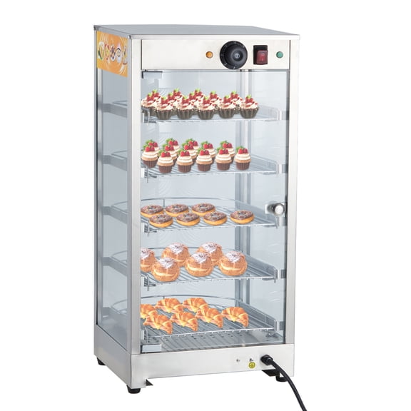 Accreate Commercial Food Warmer Display Pizza Warmer, 5-Tier Electric Countertop Food Warmer w/LED Lighting, Adjustable Removable Shelves & Glass Door, Pretzel Warmer for Buffet Restaurant