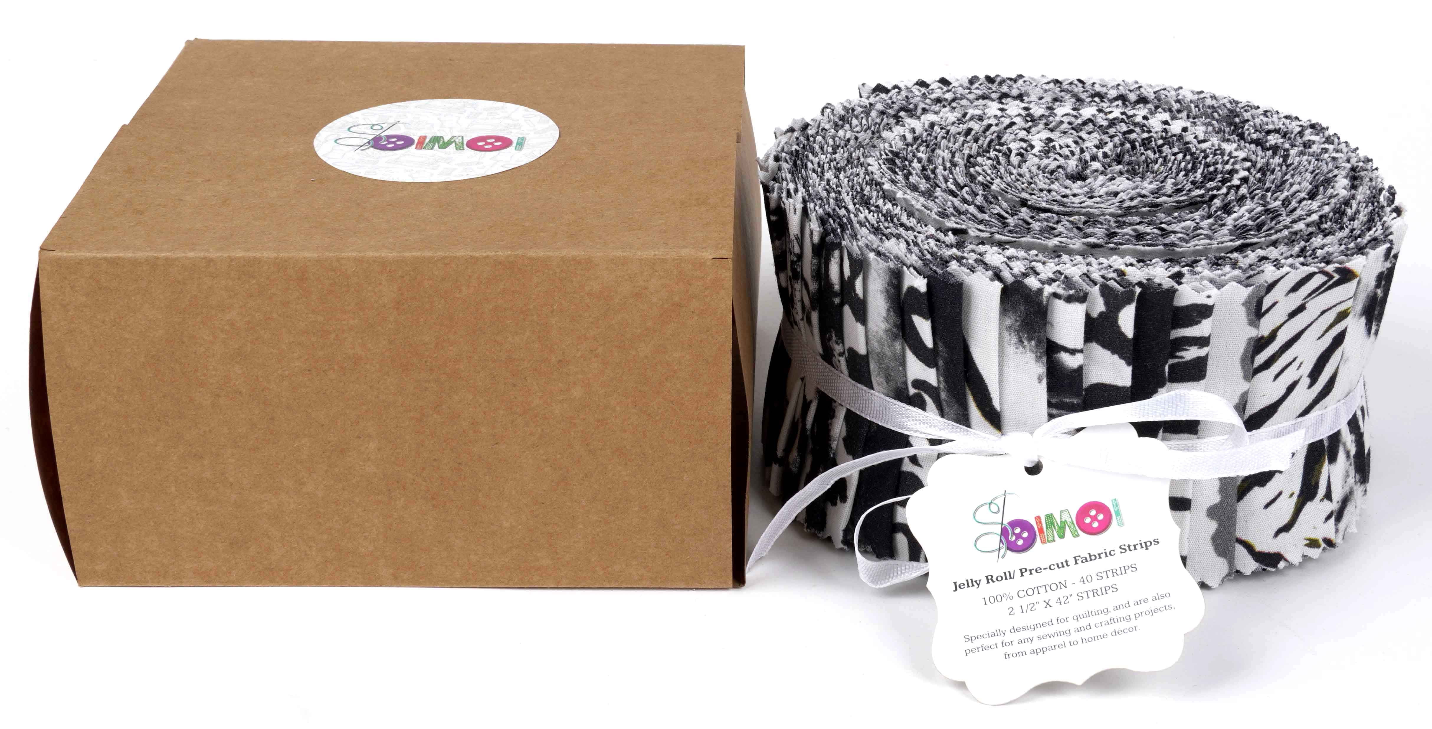 Soimoi 40Pcs Tie Dye Print Cotton Precut Fabrics For Quilting Craft Strips 2.5x42inches Jelly Roll - Black