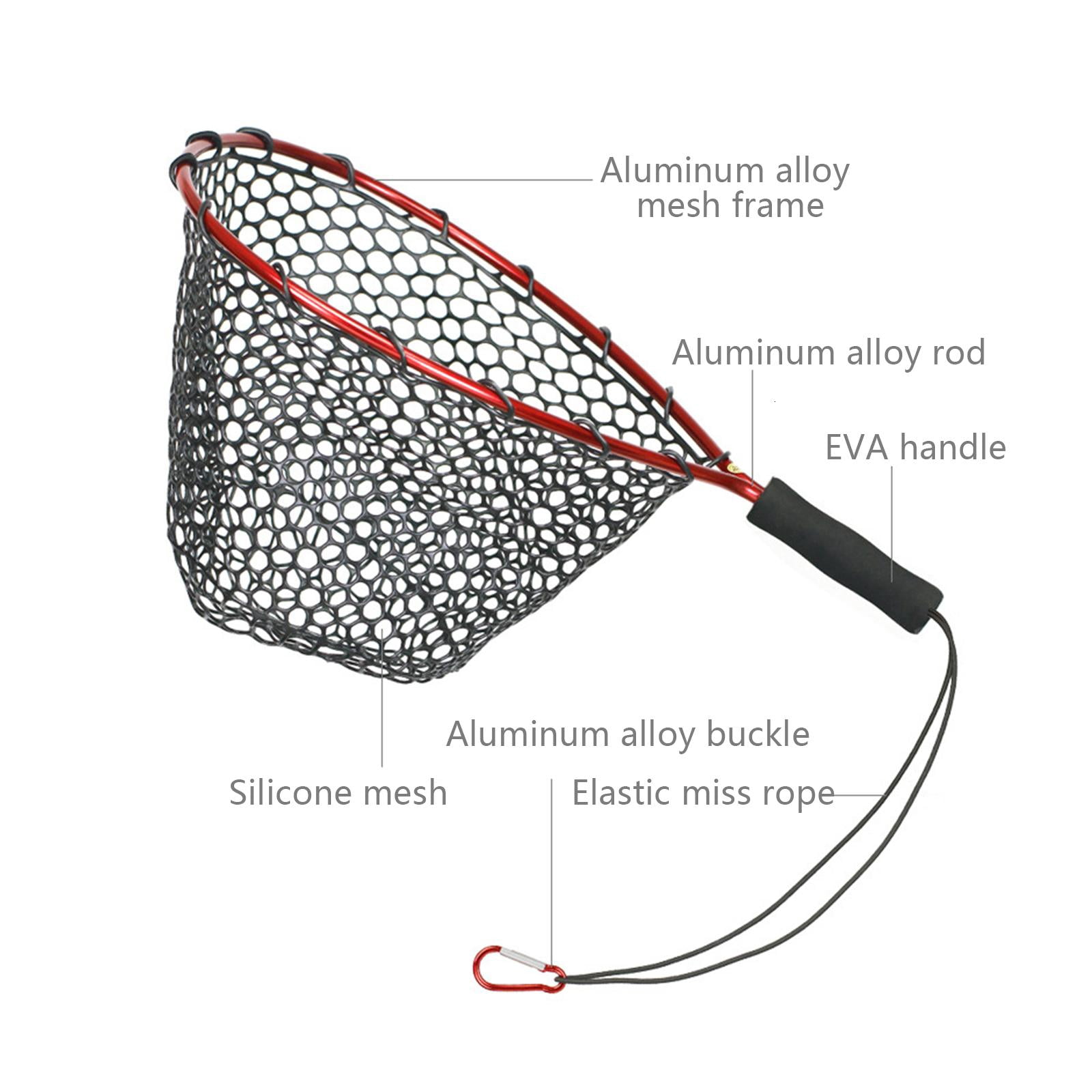 Yihuala Fishing Net Landing Net, Aluminum Handle EVA Grip Silicone Dip Fishing Net for Freshwater Saltwater Fly Fishing Net