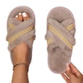 thumbnail image 4 of Miqool Womens Criss Cross Plush Fuzzy House Slippers Soft Footbed Open Toe Memory Foam Flat Slip On Cozy Slides, 4 of 5