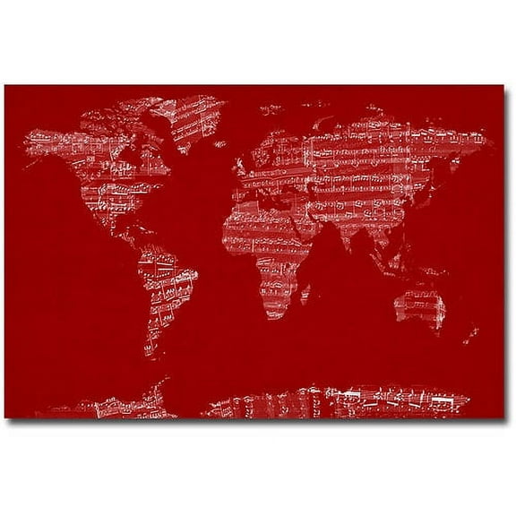 Trademark Art "Sheet Music World Map" Canvas Wall Art by Michael Tompsett