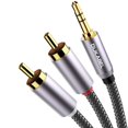 thumbnail image 1 of DUKABEL Cables RCA largos de la serie superior (8 pies/2,4 metros) RCA a 3,5 mm 2 machos RCA a AUX Cable de audio trenzado de nailon cristal/chapado en oro de 24 quilates/conductor 99,99% 4N OFC, 1 of 5