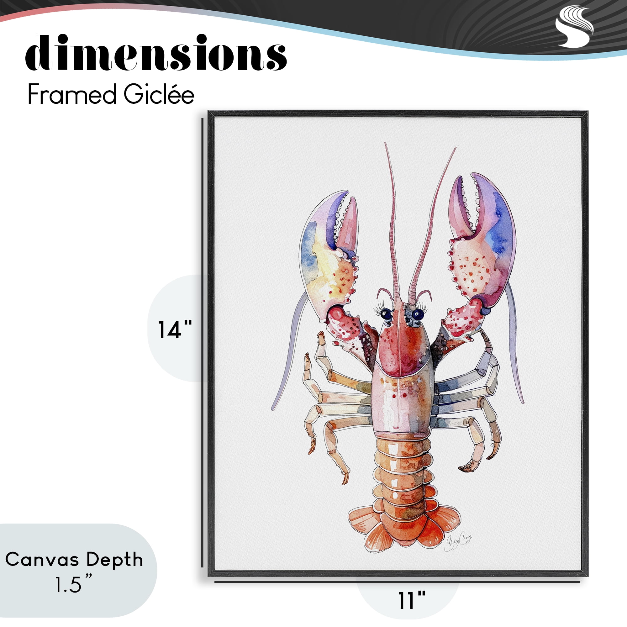 Stupell Industries Coral Claw Lobster Black Framed Giclee Art, design by Shelly Craig