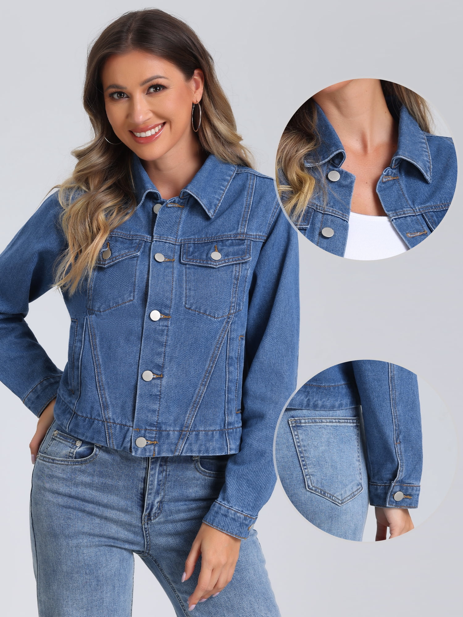 DARING DIVA Women's Vintage Casual Classic Denim Jacket XS Blue