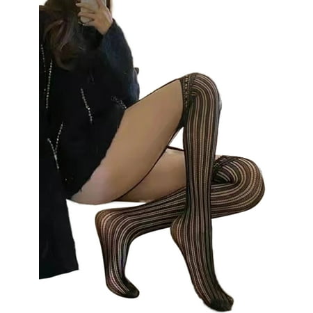 

Glonme Women Stockings Hosiery Fishnet One Piece Fish Net Socks Night Comfty Crotchless Shiny Thigh High 4017