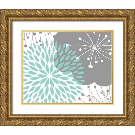 Robinson, Tamara 18x15 Gold Ornate Wood Framed with Double Matting Museum Art Print Titled - Teal Foliage Floral