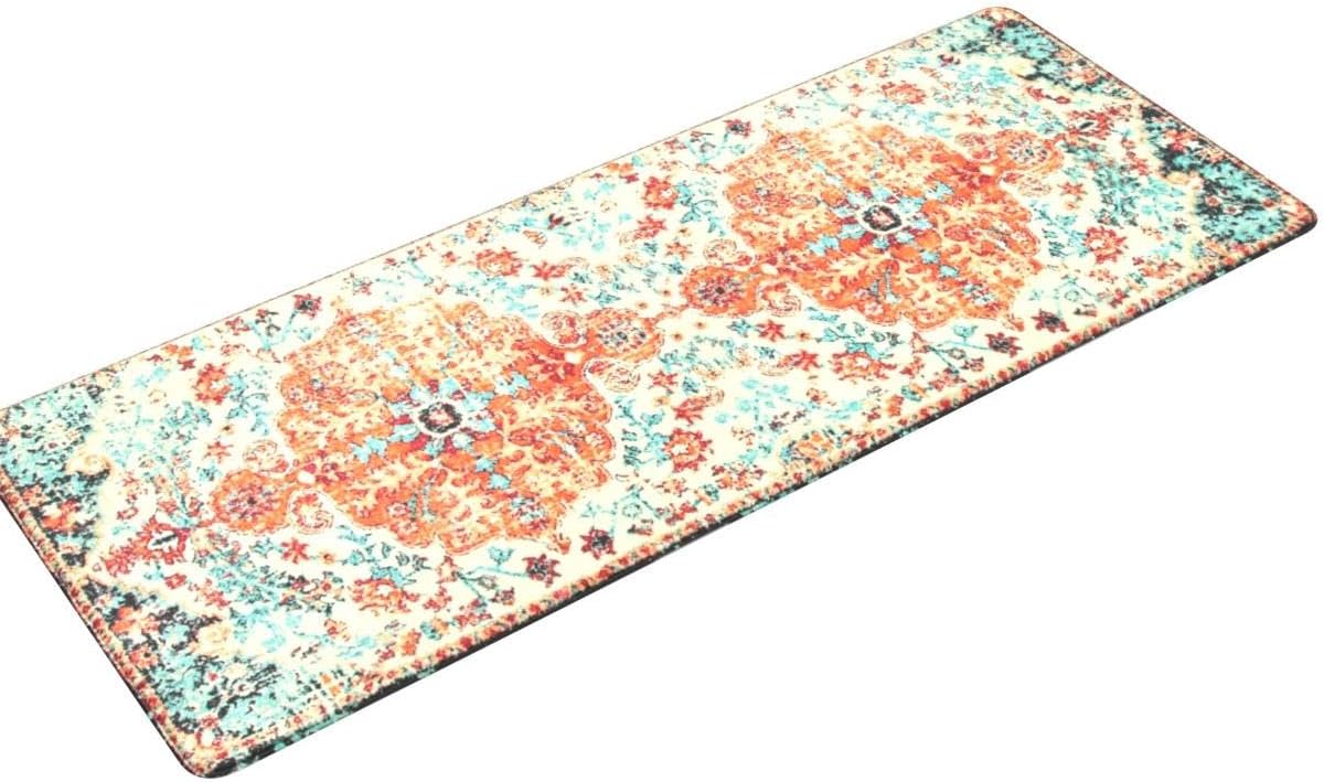 Bohemian Floral Medallion Runner Rug - 2x5 Laundry Room Rug Bathroom Runner Oriental Kitchen Mat, Soft Washable Non-Slip Low-Pile Indoor Carpet Runner for Bedside Living Room Decor