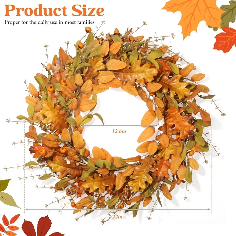 Scidweet 22 Inch Fall Wreath, Artificial Mixed Leaves photo 2
