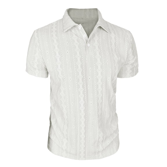 FRSASU Men's Stripe Knit Polo Shirts Summer New Loose Solid Color Breathable Turn-Down Collar Business Short Sleeve Polo Tops White