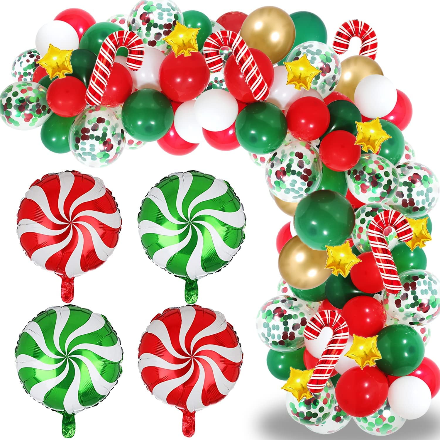 Merry Christmas Balloon Arch Garland Kit, 114 Pieces Green Red White Gold  Confetti Balloons with Santa Claus Mylar Balloon for Christmas Party