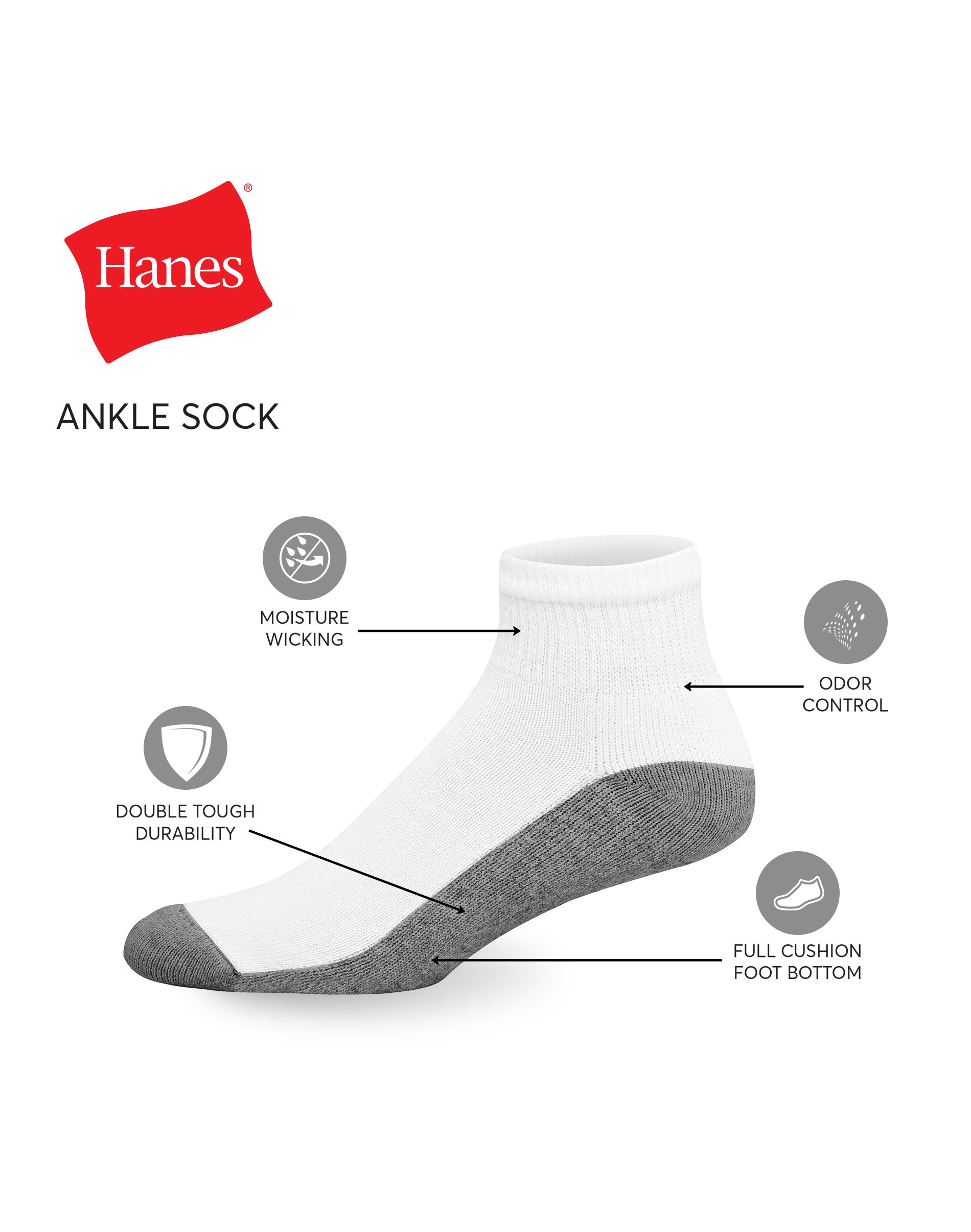 Hanes Men's Max Cushion Ankle Socks, 6-Pack, Multicolor photo 5