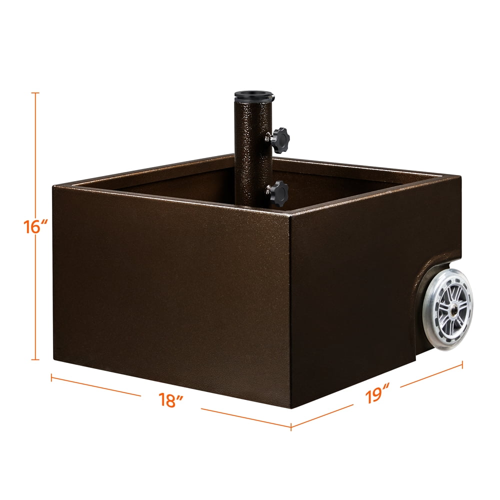 Yaheetech Portable Metal Umbrella Base Stand with Fillable Planter, Drainage, Wheels for Patio Garden Backyard, Brown