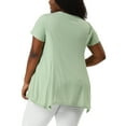 thumbnail image 3 of Unique Bargains Juniors' Plus Size Short Sleeve Tunic Handkerchief Hem Summer Casual Top 1X Light Green, 3 of 6