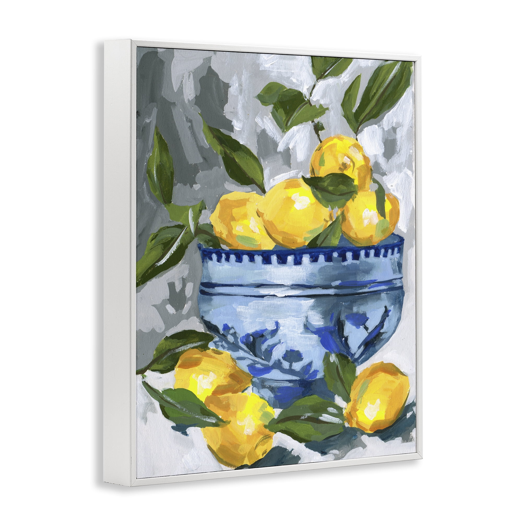 Stupell Industries Indigo & Lemon Bowl White Framed Giclee Art, design by Melissa Wang